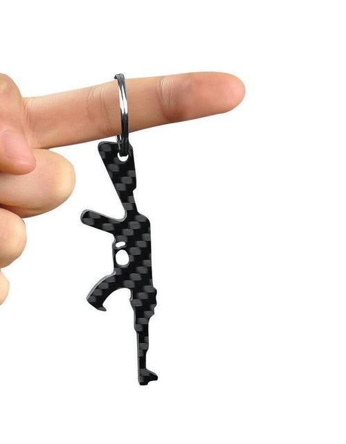 Load image into Gallery viewer, Real Carbon Fiber AK-47 Shaped Keychain &amp; Bottle Opener
